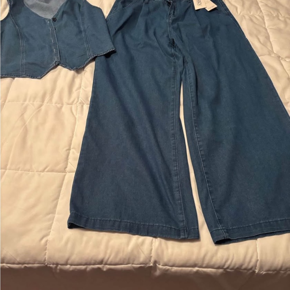 Wide Leg Blue Denim Jeans